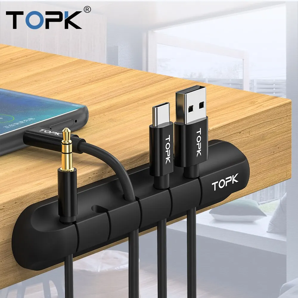 TOPK L16 Kabel-Organizer, Silikon-USB-Kabelaufwicklung für den Schreibtisch, ordentliche Management-Clips, Kabelhalter für Maus, Kopfhörerkabel Image
