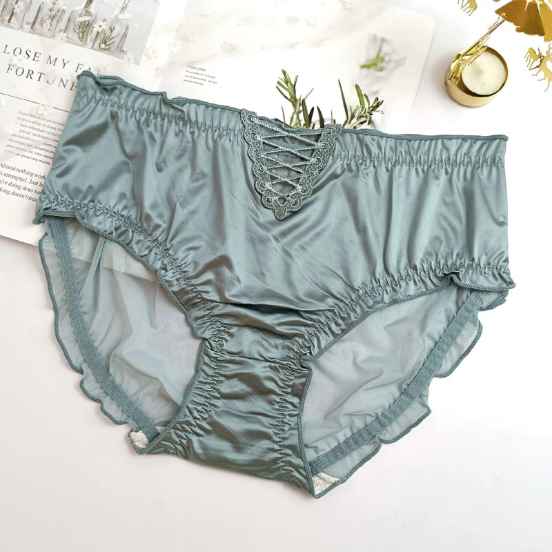 Satin Höschen Große Größe Hohe Qualität Sexy Spitze Dünne Transparente Mesh Hohe Taille Höschen Unterwäsche Frauen Slip Plus Größe