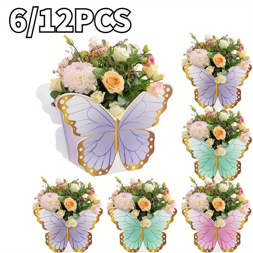 Schmetterling Geschenkboxen Handtasche Rosa Lila Blume Papierbox Tischdekoration Schokolade Pralinenschachtel Hochzeitsgeschenke Geburtstag Verpackungsbeutel Image