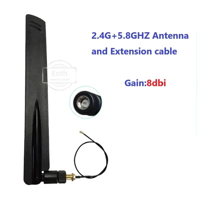 Eoth 5 Stück 2,4 GHz 5,8 GHz WLAN-Antenne PBX 2,4 GHz 8 dBi SMA-Stecker Wi-Fi 2,4 G 5,8 G Antena 21 cm RP-SMA-Stecker-Pigtail-Kabel Image