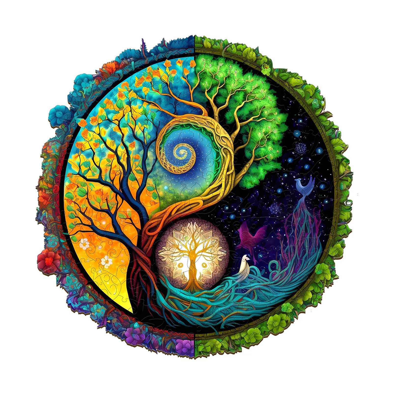 Wunderschönes Holzpuzzle mit Baummuster und unregelmäßigen Tierformen, stressabbauendes Spielzeug, Weihnachtsgeburtstagsgeschenk Image