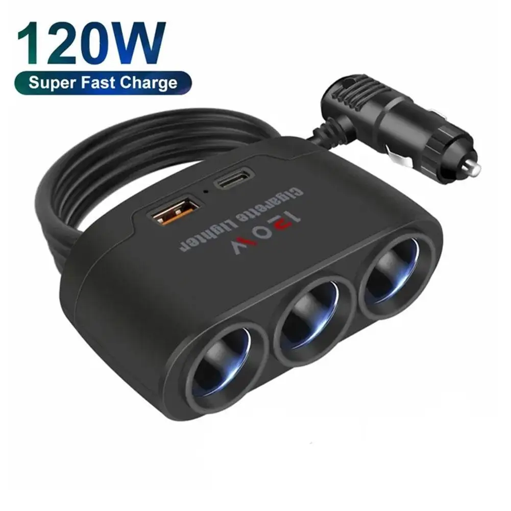120w Dual-USB-Buchse 3 in 1 Auto Zigaretten anzünder Splitter 12V 24V Schnell ladegerät Stecker Telefon Netzteil für Auto DVR GPS Dashcam Image