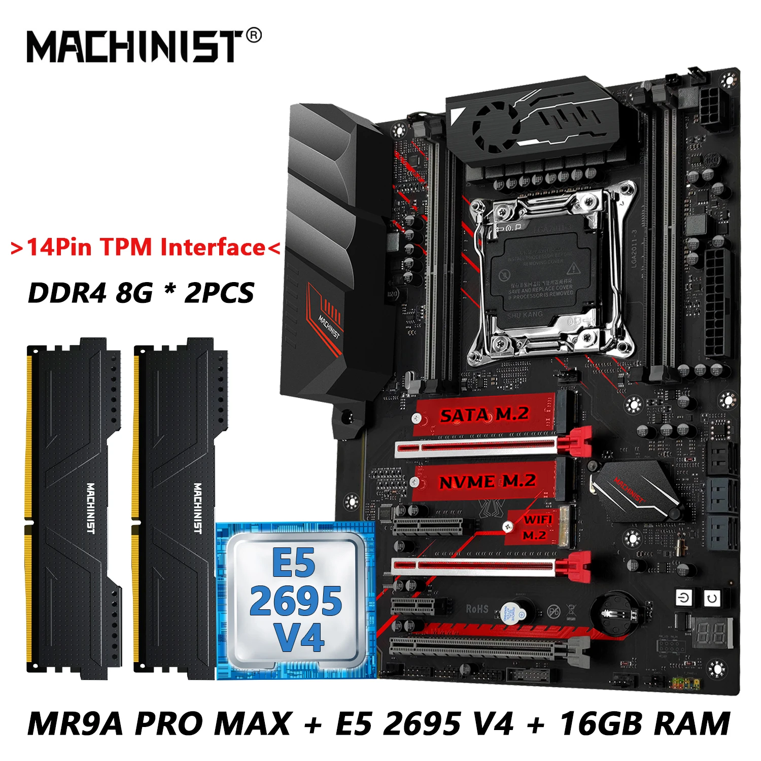 MACHINIST MR9A PRO MAX X99 Motherboard Combo Intel Xeon E5 2695 V4 LGA 2011-3 CPU und DDR4 16 GB RAM mit TPM-Schnittstelle USB 3.0 Image