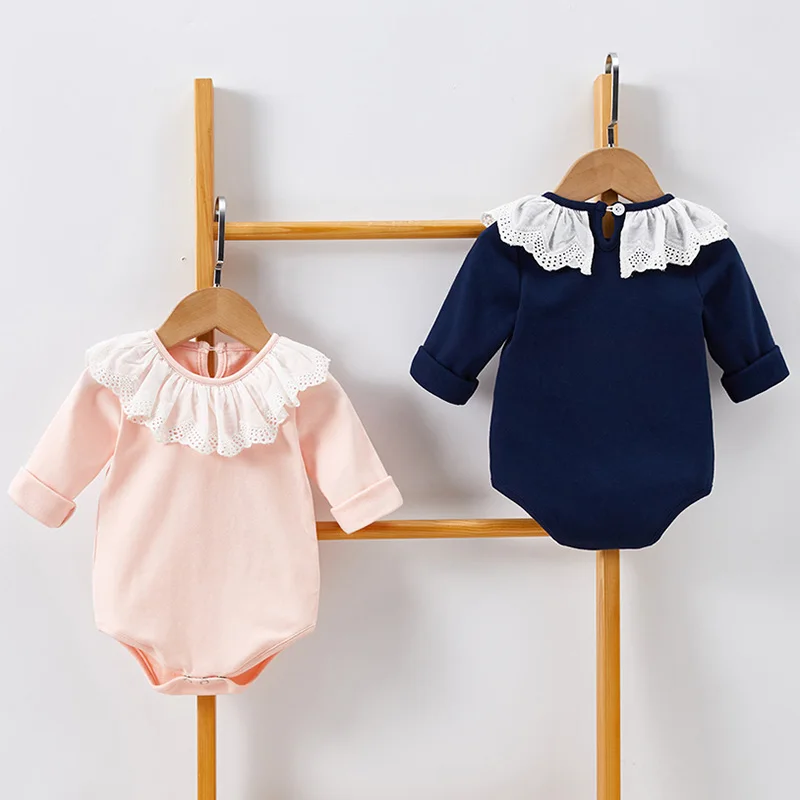 Herbst Baby Mädchen Stram pler Langarm Kleidung Mädchen Spitze Kleidung Neugeborene Stram pler für Mädchen Overall Baumwolle Baby Jungen Stram pler Image