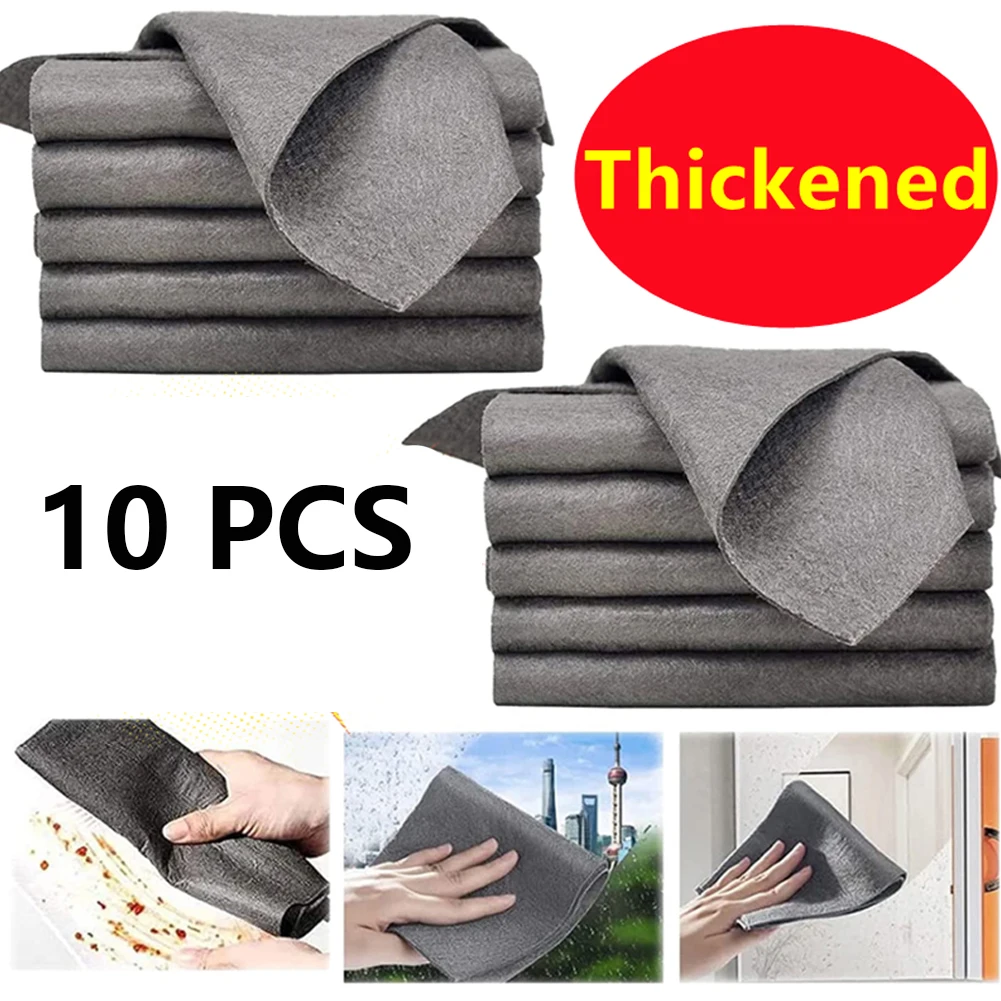 10/5PCS Auto Verdickt Magie Reinigung Tuch Wiederverwendbare Mikrofaser Waschen Lumpen Glas Wischen Handtuch Für Küche Spiegel Auto Windows Image