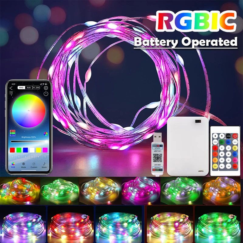 Bluetooth RGBIC LED-Lichterkette mit batteriebetriebenen Dreamcolor Smart Fairy Lights Lichterketten, batteriebetriebene LED-Lichterkette für zu Hause Image