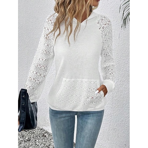 pullover da donna casual tinta unita abbigliamento quotidiano sportivo cappuccio tasca manica lunga nero bianco primavera autunnoamp; inverno