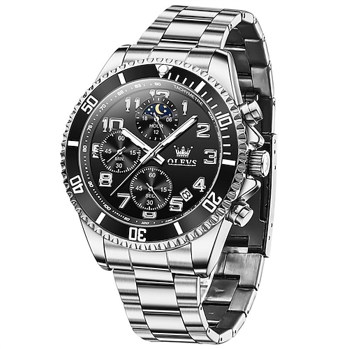 neue Olevs Ole Trend Mode Herrenuhren Kalender leuchtender Chronograph Mondphase drei Zeiger Multifunktions-Quarzuhr wasserdichte Sport-Herrenarmbanduhr Image