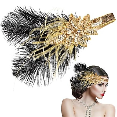 Vintage 1920er Der große Gatsby Flapper-Stirnband Zubehörset Charleston Hochzeitsgast Feder Mode Kostüm Damen Maskerade Hochzeitsempfang Junggesellinnenabschiedsparty Festival Erwachsene Stirnband Image