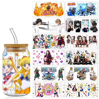 Japan Anime 16oz UV DTF Wraps Transfer Sticker DIY For Libbey Glass Cup Waterproof Wrap Transfers