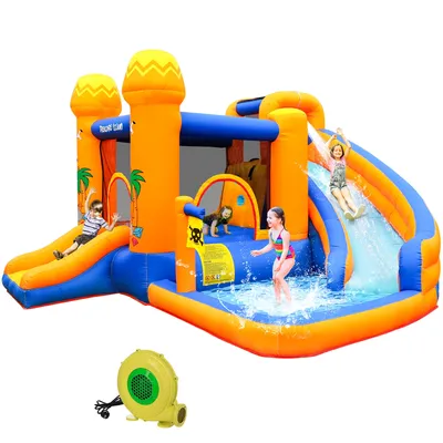 AOOU Kids Inflatable Bounce House w/450W Blower, Kid Bouncer & Water Slide 2 in 1, Outdoor Bouncy