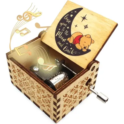 Winnie Wooden Music Box,The Pooh Saying Music Boxes, Antique Engraved Musical Boxes Gifts for