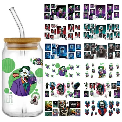 Miniso clown Pattern UV DTF Transfer Sticker Waterproof Transfers Decals For 16oz Glass Cup Wrap