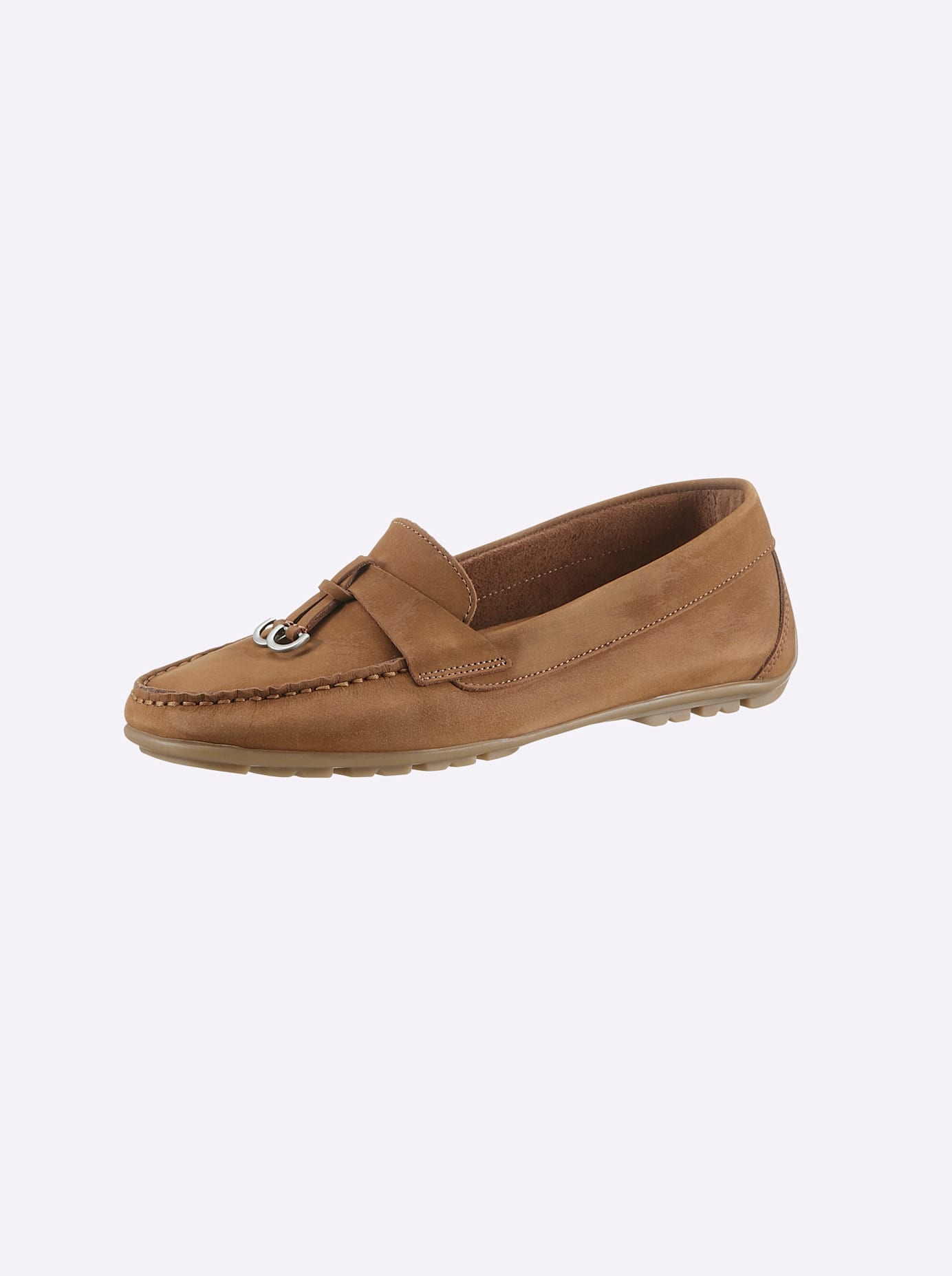 Mokassin HEINE, Damen, Gr. 37, braun (cognac), Leder, Nubukleder, Rindsleder, Schuhe Mokassin