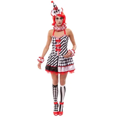 Pierrot Kostüm für Damen, schwarz/weiß/rot Image
