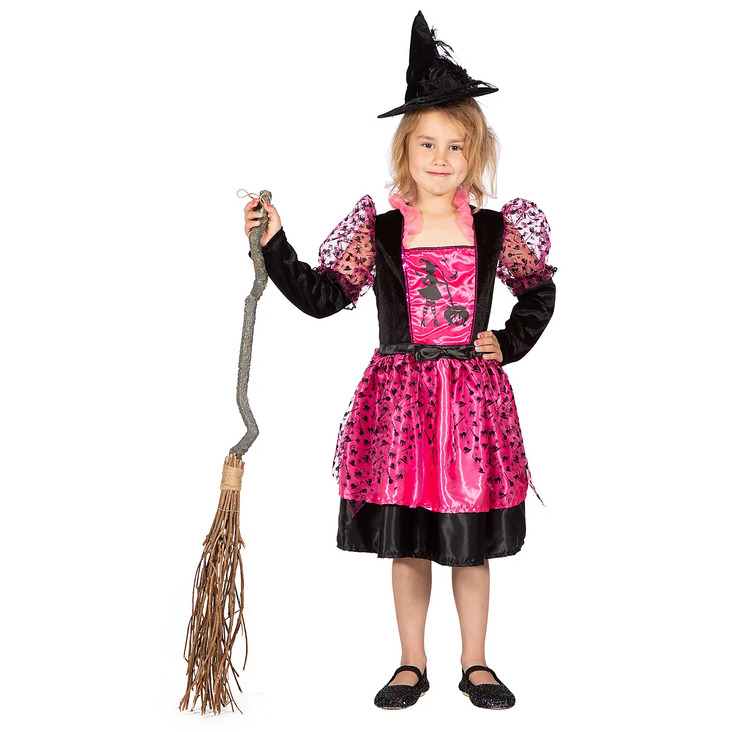 Hexenkostüm für Kinder, schwarz/pink Image