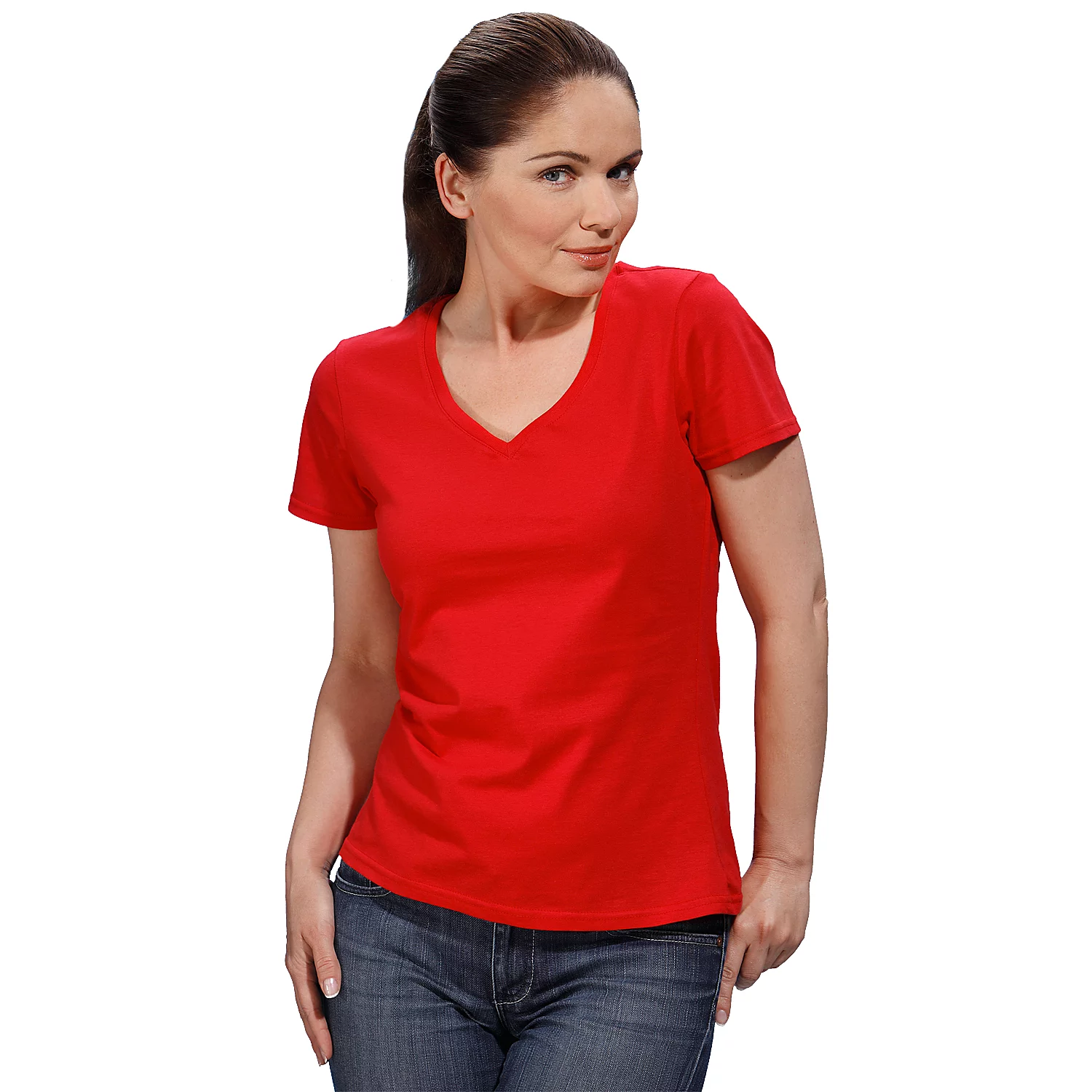 Shirt mit V-Aussschnitt für Damen, rot Image