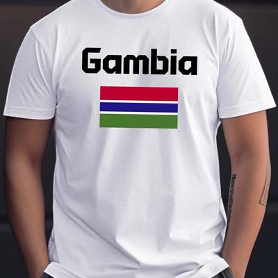 TEMU Gambia Flag Print Men's T-shirt - Casual Short Sleeve, Breathable Polyester, Machine Washable - Summer Image