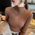 Inverno Manica Lunga Mock Neck Lavorato A Maglia Maglione Delle Donne Pullover Sottile Maglia Maglione Delle Donne Magliette E Camicette Blusas Mujer De Moda 2024 Blusa J995