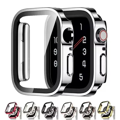 Glass+Waterproof Case for Apple Watch 6 5 4 SE 44mm 40mm,Screen Protector Hard PC Bumper for iWatch Series 7 8 9 45mm 41mm 40mm
