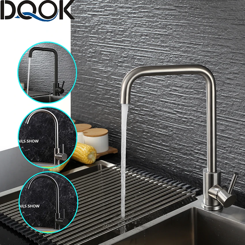 DQOK robinets de cuisine noirs mélangeur de cuisine en acier inoxydable robinet de cuisine monotrou mitigeur en nickel brossé robinet d'évier