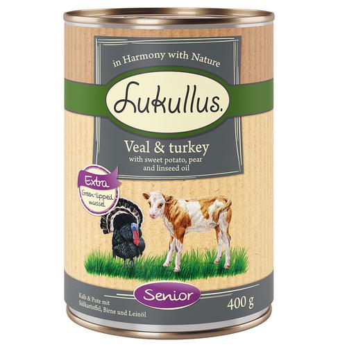 20 + 4 gratis! 24 x 400 g Sparpaket Lukullus Naturkost - Senior Kalb & Truthahn (getreidefrei)