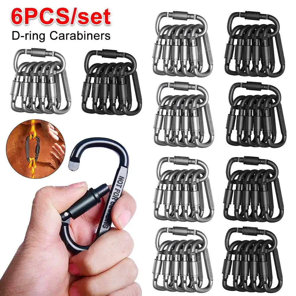 6 stücke Mini Karabiner Clips Aluminium legierung D-Ring Schnalle Feder Snap Clip Haken Schlüssel bund Karabiner für Schlüssel Kletter werkzeuge Image
