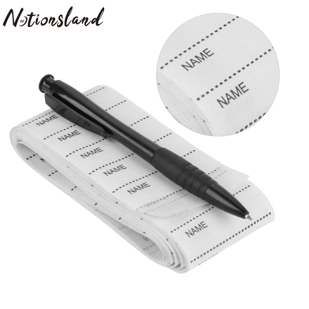 200Pcs Name Etiketten Beschreibbare Eisen Auf Kleidung Etiketten Waschbar Weiß Sewing Woven Custom Name Tuch Aufkleber für Schule Camp Image