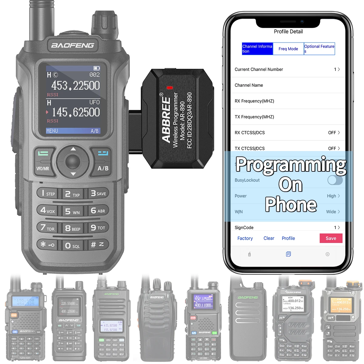 Abbree Walkie Talkie Bluetooth drahtloser Programmierer kein Treiber Problem Telefon App Programmierung für Baofeng UV-21 BF-888S Quan sheng K5 Image