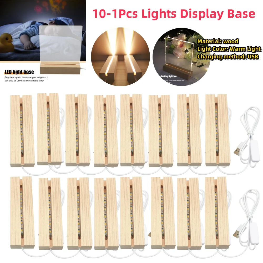 10-1 Stück LED Holz Licht Display Kristall Holz beleuchtet Basis stehen Acryl Licht platte Basis USB Holz Basis für Harz Kunst Lichter