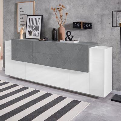 Design Wohnzimmer Sideboard 220cm 5 Türen 2 Schubladen Schiefer weiß New Coro Wide