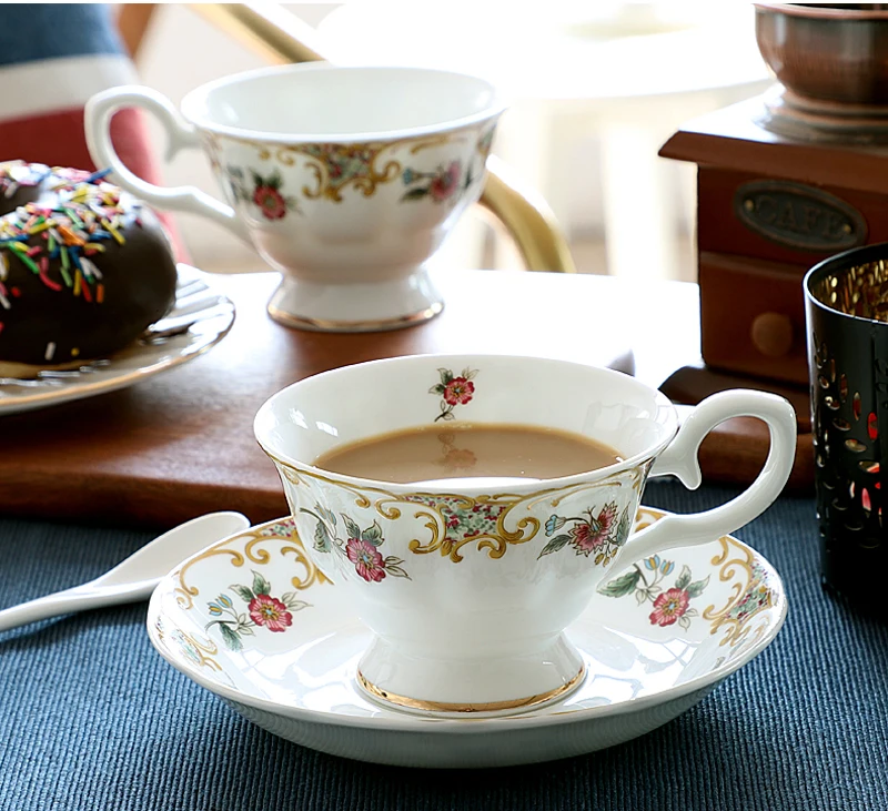 220 ml, feine Cappuccino-Tasse aus Bone China mit Untertasse, edle Latte-Tasse, englische Tasse, Café-Esspresso-Tassen, Image