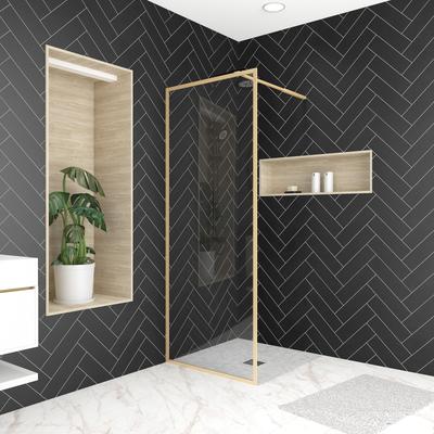 Walk-in-Dusche MARWELL "Golden Frame", gold (goldfarben), B:100cm H:200cm T:80cm, Duschwände, mit ausziehbarem Haltearm,