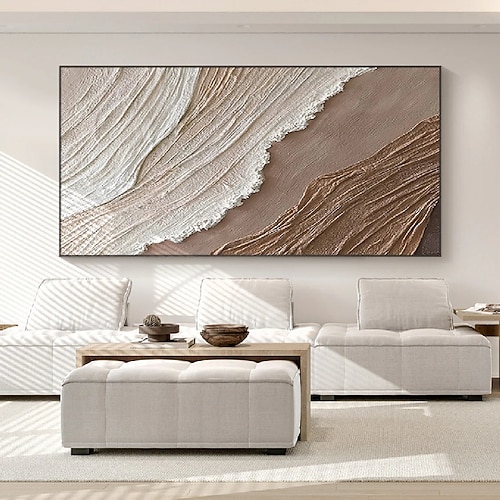 beige braun 3D Malerei handgemachte braun Wabi Sabi Kunstwerk Ölgemälde handgemalt strukturierte Ölgemälde beige Ölgemälde braun abstrakte Leinwand Kunst moderne horizontale Dekor Kunst Image