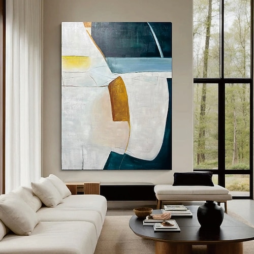abstraktes Gemälde handgemachtes großes Ölgemälde Wandkunst abstraktes Gemälde auf Leinwand handgemachtes blaues Gemälde weißes Strukturgemälde Milimalist Kunst für Wohnzimmer Kunst Image