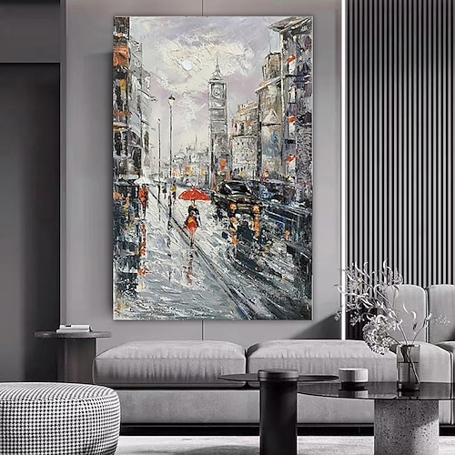 handgefertigtes Ölgemälde auf Leinwand, Wandkunst, Dekoration, abstrakte architektonische Straßenlandschaft von London für die Inneneinrichtung, gerolltes, rahmenloses, ungedehntes Gemälde Image