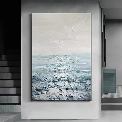 handgemachtes Ölgemälde auf Leinwand, Wandkunst, Dekoration, abstrakte Ozean-Meereswellenlandschaft für die Inneneinrichtung, gerolltes, rahmenloses, ungedehntes Gemälde Image