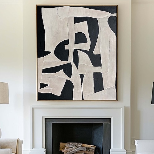 beiges Wabi Sabi Ölgemälde handgemachte Wandkunst schwarz beige abstraktes Gemälde großes schwarzes minimalistisches Gemälde Wandkunst Gemälde handgemachtes beige strukturiertes Leinwandgemälde Image