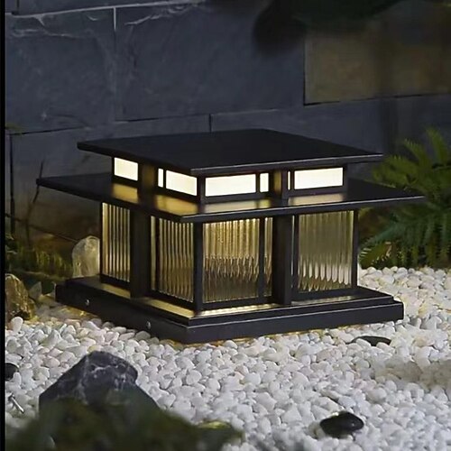 LED-Außenwandleuchte warmweiß 35/42 cm 1-flammig Säulenleuchten im chinesischen Stil wasserdichte Terrassenpfostenleuchten E27 klare Acrylpfostenlampe 110-240 V Image