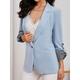 Women's Blazer Work Stripe Solid Color Warm Stylish Regular Fit Outerwear Long Sleeve Spring Light Blue S