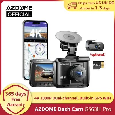 AZDOME Dash Cam GS63H Pro 4K 1080P Dual-channel Camera for Car Built-in GPS WIFI Car DVR 24H Parking