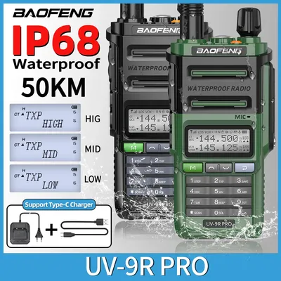 Baofeng UV-9R Pro V2 V1 Walkie Talkie IP68 Waterproof Dual Band Type-C Long Range Upgrade Tri-power