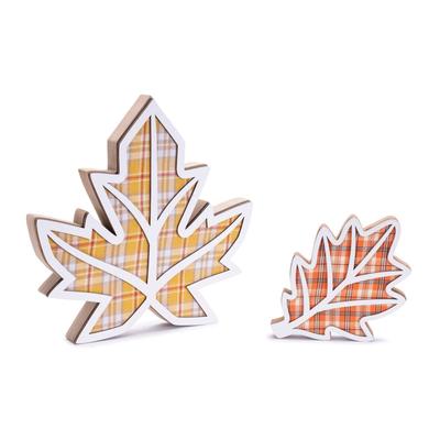 Harvest Plaid Leaf Decor (Set Of 2) by Melrose in Orange