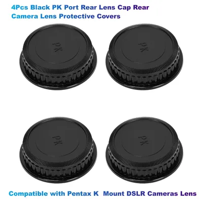 4Pcs Black PK Port Rear Lens Cap, Rear Camera Lens Protective Covers Compatible with Pentax K Mount DSLR Cameras Lens