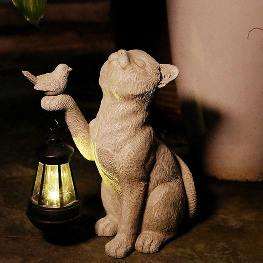 Lustige Harz Katzen figuren führte Solar licht wasserdicht Mini Katze im Freien Laterne Garten Ornament Licht Garten Hof Figuren Dekor