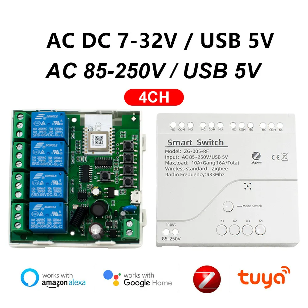 220/4ch ZigBee 12V 24V V Relais, Ewelink Tuya Smart Switch Modul, für Smart thing Alexa 2mqtt Bridge Gateway Hub HF-Fernbedienung Image