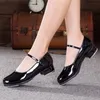 PU patent leder zwei-punkt sohlen frauen tanz schuhe Tippen sport schuhe EINE gürtel typ Wettbewerb praxis schuh Schwarz ferse 4cm