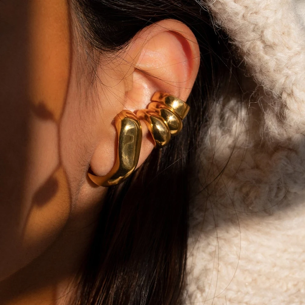 18 Karat vergoldete, ungewöhnliche Ohrclips ohne Piercing für Knorpel, Damen, Mädchen, Teenager, hypoallergen, CC-Ohrmanschette, Kletter-Ohrclips Image