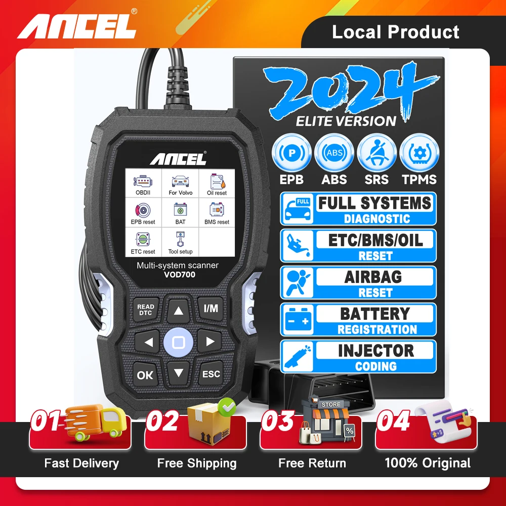 ANCEL VOD700 All System OBD2 Scanner Passend für Volvo Car Code Reader ABS Blutung Injektor Öl Reset OBD2 Diagnose Scan Tool Image