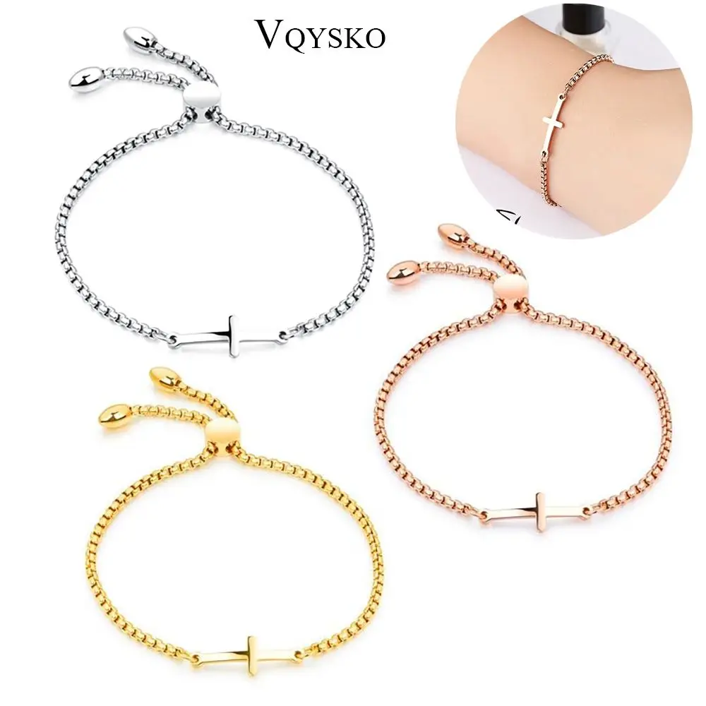 VQYSKO Einfaches, verstellbares, dreifarbiges Kreuz-Edelstahlarmband für Damen-Partygeschenke Image